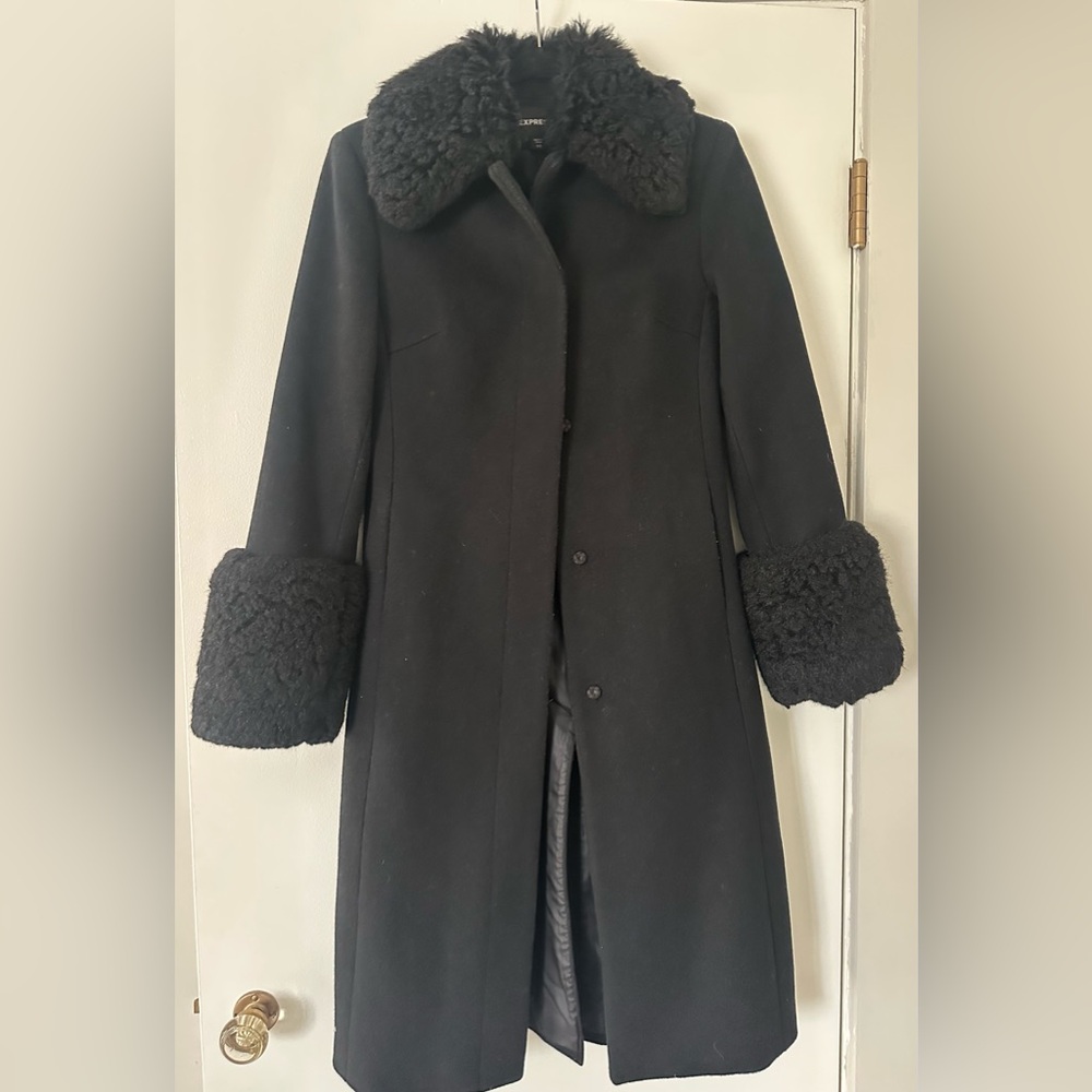 Vintage Express Wool coat with faux fur trim. Penny lane style coat Size 1/2
